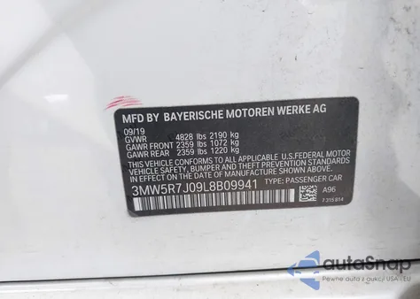 2020 BMW 3 Series 330I xDrive from USA, damaged, VIN 3MW5R7J09L8B09941